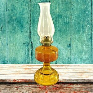 Vintage P&A AMBER Color Glass Hurricane Oil Lamp Eagle 18” with Globe